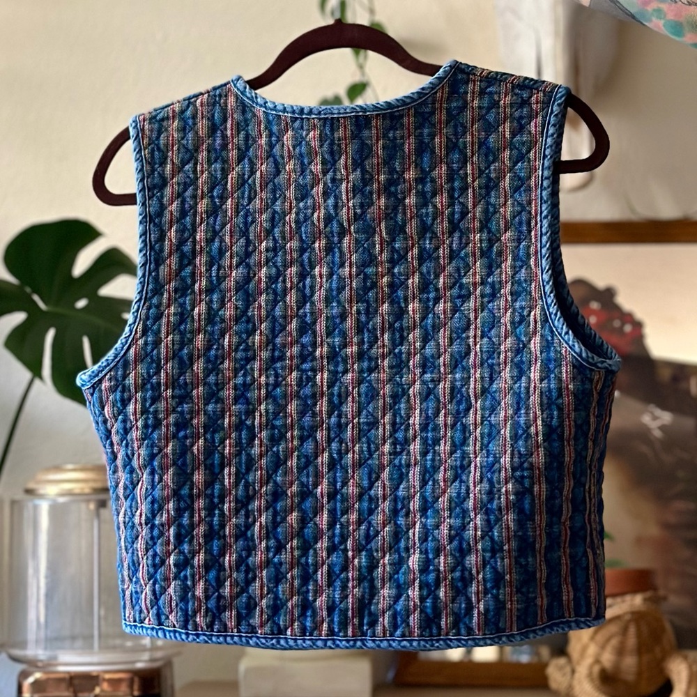 Striped Blue Button Down Vest - image 3